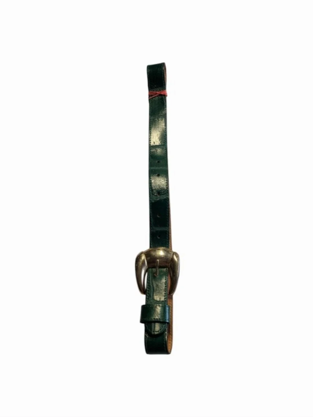 Women's Classic Green Leather Belt with Brass Buckle